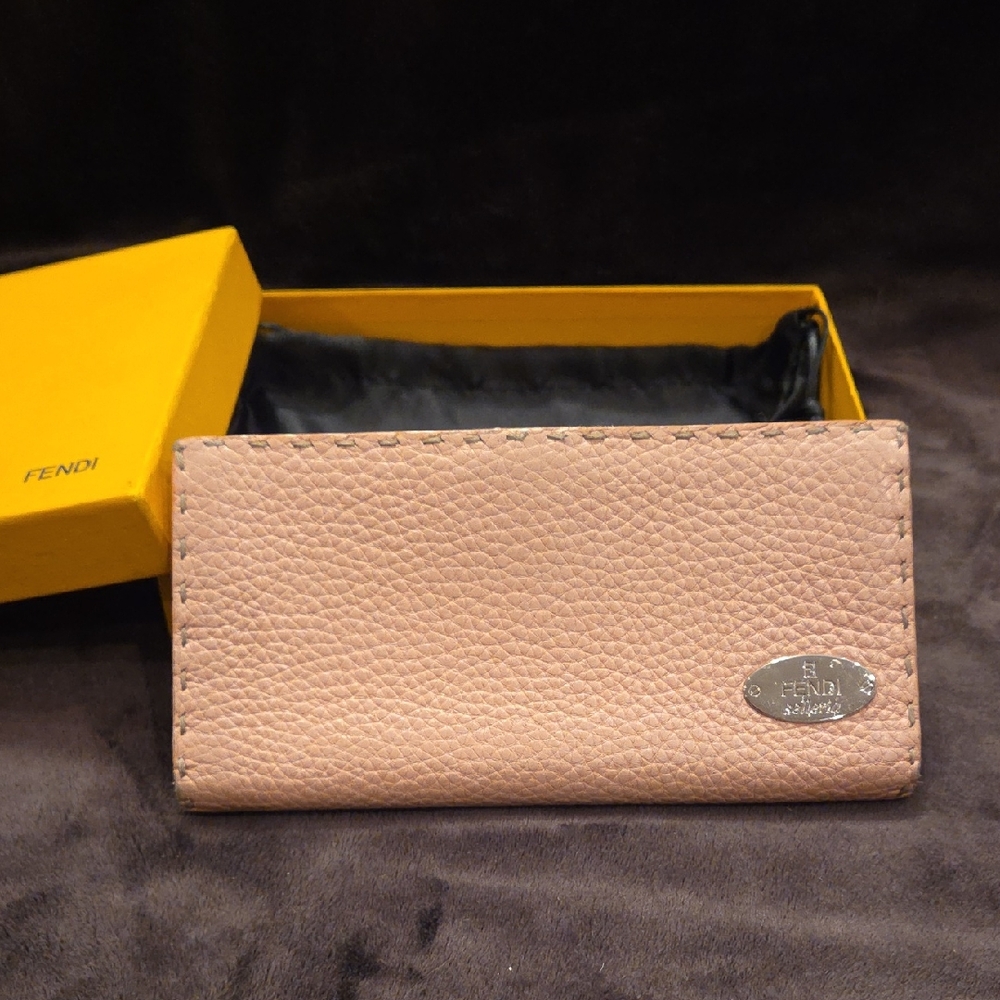 Fendi Blush/Pink Pebbled Leather Wallet And Card Holder